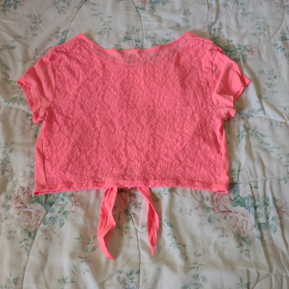 VS Pink UV Reactive Oversized Lace Back Crop Top - Picture 2 of 7